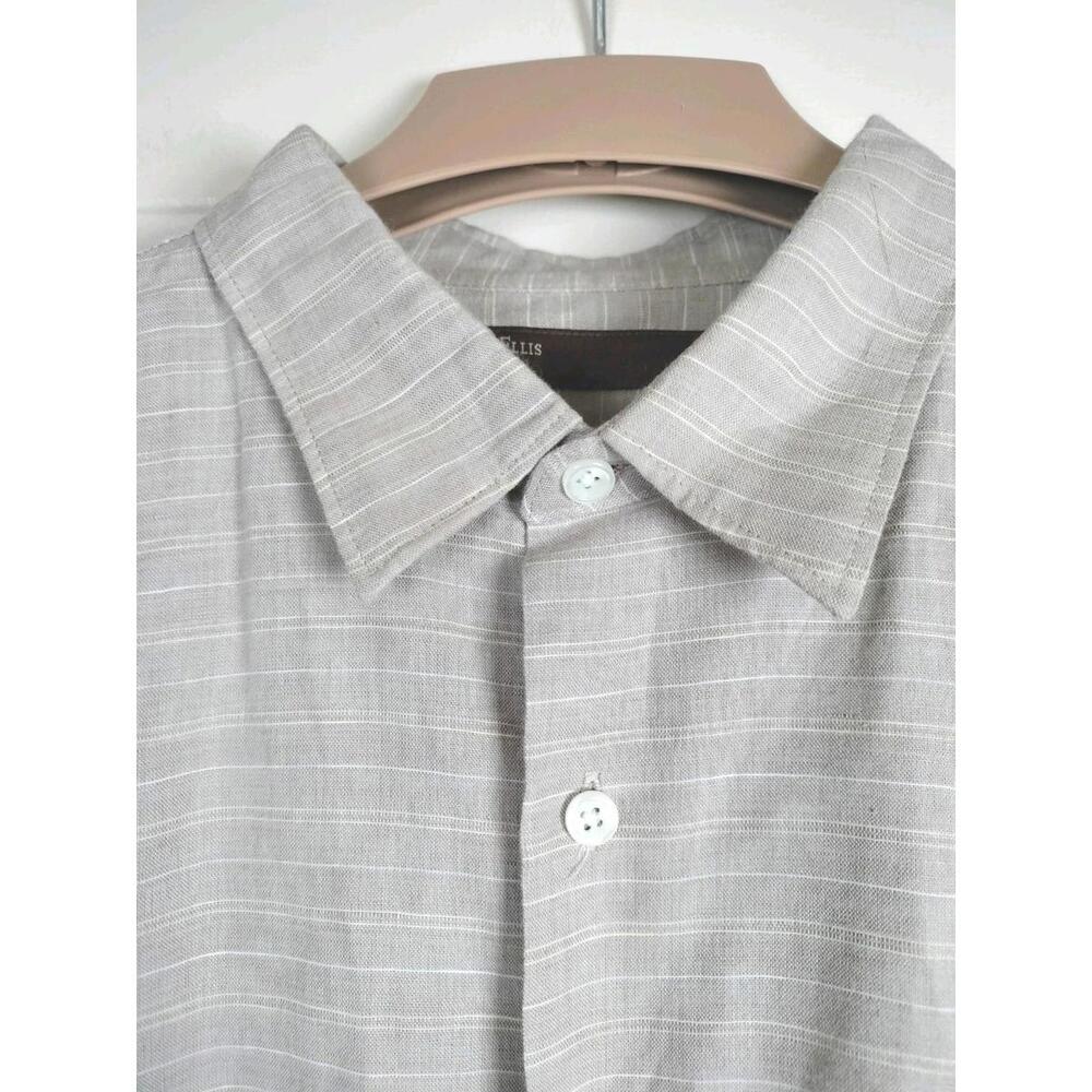 Perry Ellis Men's XL Short Sleeve Linen Blend Shirt Striped Tan/Beige